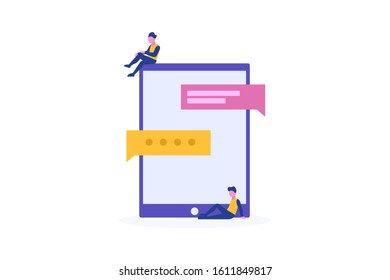 mobile chat illustration concept for web landing page template, banner, flyer and presentation