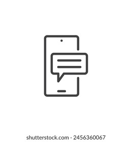 Mobile Chat line icon. Phone and speech bubble linear style sign for mobile concept and web design. Smartphone message outline vector icon. Symbol, logo illustration. Vector graphics