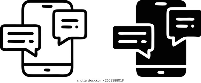 Mobile Chat Message Icon Vetor em Outline e estilo sólido que representa comunicação e mensagens de Smartphone