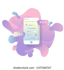 mensajes de chat móvil flat Icon con diseño de Vector de fondo de Formas fluidas. 