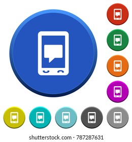 Mobile chat round color beveled buttons with smooth surfaces and flat white icons