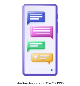 Mobile chat. Text messages bubbles on smartphone screen, communication app and online dialog frames on phone vector illustration. Mobile text bubble design, message screen