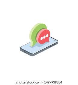 Mobile chat. Vector 3d isometric, color web icons set, new flat style. Creative illustration design, idea for infographics.