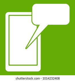 Mobile chatting icon white isolated on green background. Vector illustration