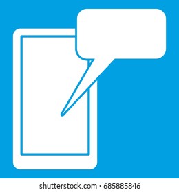 Mobile chatting icon white isolated on blue background vector illustration