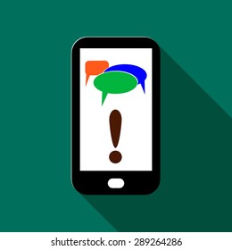 Mobile chatting icon.Mobile Phone Representing Web Chatting And Dialog with long shadow
