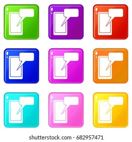 Mobile chatting icons of 9 color set isolated vector illustration