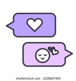 Mobile Chatting Liebe Geständnis Nachricht Sprechblasen Vektorgrafik einzeln auf weißem Hintergrund. Chat-Symbol, Textnachricht, Online-Chat, Sprachblase in 
in violetter rosa Farbe.
