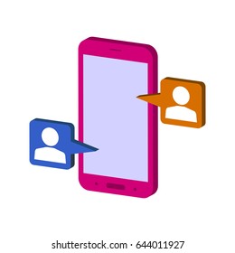 Mobile Chatting symbol. Flat Isometric Icon or Logo. 3D Style Pictogram for Web Design, UI, Mobile App, Infographic. Vector Illustration on white background.