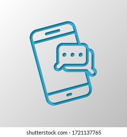 Mobile chatting, text dialog, send message, outline design. Paper design. Cutted symbol with shadow