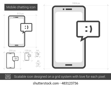 Icono de línea vectorial de charla móvil aislado en fondo blanco. Icono de línea de chat móvil para infografía, sitio web o aplicación. Icono escalable diseñado en un sistema de cuadrícula.