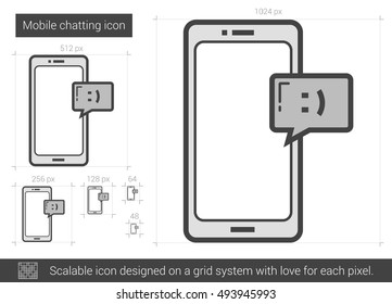 Icono de línea vectorial de charla móvil aislado en fondo blanco. Icono de línea de chat móvil para infografía, sitio web o aplicación. Icono escalable diseñado en un sistema de cuadrícula.