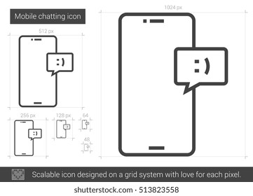 Icono de línea vectorial de charla móvil aislado en fondo blanco. Icono de línea de chat móvil para infografía, sitio web o aplicación. Icono escalable diseñado en un sistema de cuadrícula.