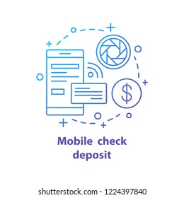 Mobile Check Deposit Concept Icon. Online Banking App Idea Thin Line Illustration. Finance Management. Payment System Notification. Vector Isolated Outline Drawing