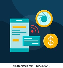 Mobile Check Deposit Flat Concept Vector Icon. Internet Banking Cartoon Color Illustrations Set. Online Banking. E-wallet. Transaction Check, Receipt, Notification. Isolated Graphic Design Element