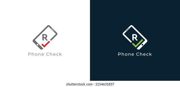 Mobile Check Logo Concept sign icon symbol Design with Letter R. Mobile Repair Service Logo. Vector illustration logo template