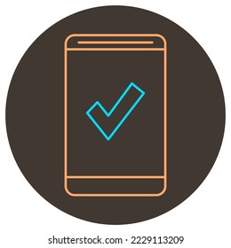 Mobile checkmark line icon. Two color icon on round background