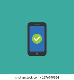 móvil y marca de verificación.ilustración vectorial.aislado en fondo verde