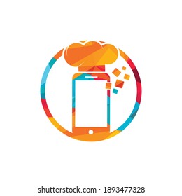 Mobile chef logo vector design. Food phone online logo vector icon illustration.