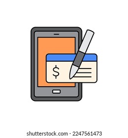 Mobile cheque icon in color, isolated on white background 