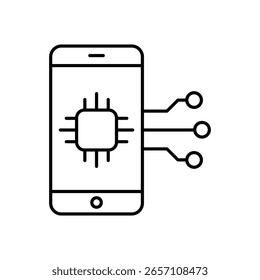  Ilustración vectorial de icono de reparación de interfaz de hardware de conexión de microprocesador de diagnóstico de sistema electrónico de integración de chip móvil para conjunto de servicios de teléfono inteligente.