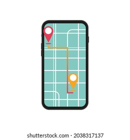 Mobile city map app vector design. Illustration of navigation city map on smartphone.