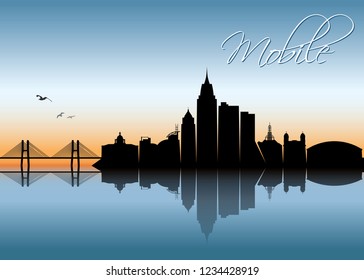 Mobile city skyline - Alabama, United States of America, USA - vector illustration