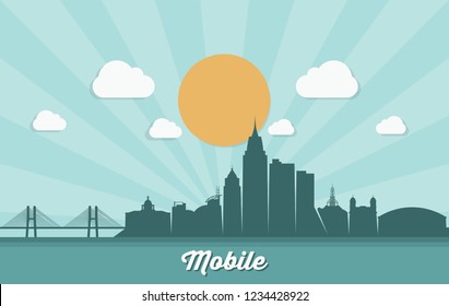 Mobile city skyline - Alabama, United States of America, USA - vector illustration