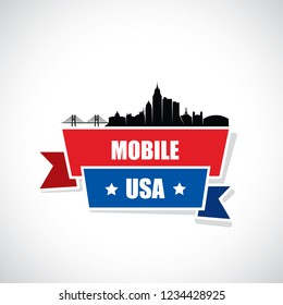 Mobile city skyline - Alabama, United States of America, USA - vector illustration