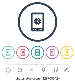 Mobile clock flat color icons in round outlines. 6 bonus icons included.
