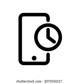 Mobile clock icon, simple vector line style, editable stroke