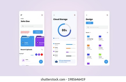 Mobile Cloud App Template Responsive Design. Modern UI UX  Smartphone Cloud Share Vector App design.