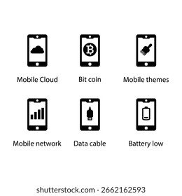 Mobile Cloud, Bit coin, Themes, Network, Data cable, Battery low, icon