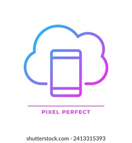 Mobile cloud computing pixel perfect gradient linear vector icon. Apps delivering technology. Access to server. Thin line color symbol. Modern style pictogram. Vector isolated outline drawing