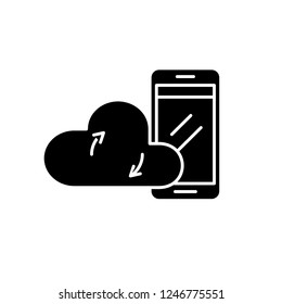 Mobile cloud data black icon, vector sign on isolated background. Mobile cloud data concept symbol, illustration 