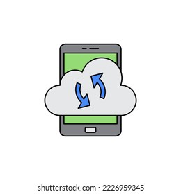 Mobile cloud data icon in color, isolated on white background 