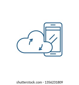 Mobile cloud data line icon concept. Mobile cloud data flat  vector symbol, sign, outline illustration.