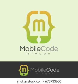 mobile code initial Letter M Logo design