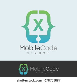 mobile code initial Letter X Logo design