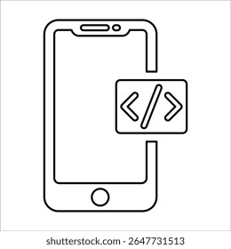 Mobile Coding Development Icon, Line Vector graphics