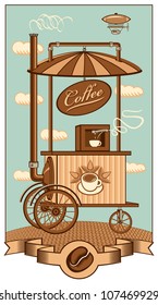 Mobile coffee shop under a sky with clouds
