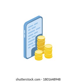 Mobile coins. Vector 3d isometric, color web icons set, new flat style. Creative illustration, idea for infographics.