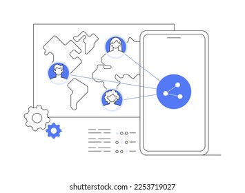 Mobile collaboration abstract concept vector illustration. Collaborative devices and tools, mobile enterprise teamwork, innovative networking app software, high-profile project, abstract metaphor.