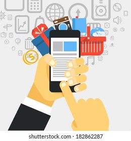 Mobile commerce concept illustration. Design elements