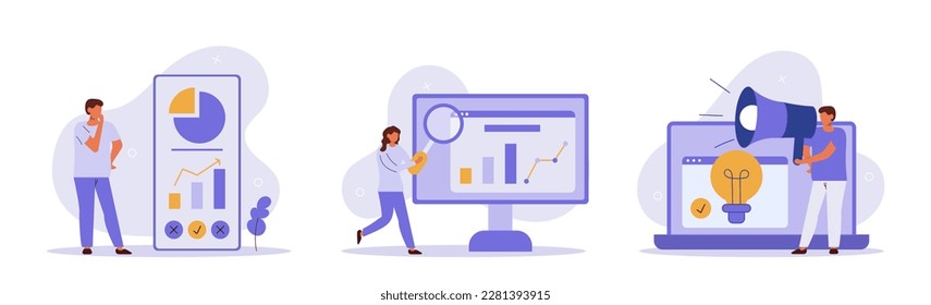 Mobile commerce concept set. Buyers make purchases in app, smart online shopping. People isolated scenes in flat design. Vector illustration for blogging, website, mobile app, promotional materials