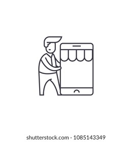 mobile commerce integration vector line icon, sign, illustration on background, editable strokes