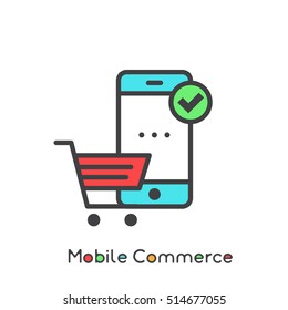 Mobile Commerce Internet Shopping Mobile Device Vector Simple Icon