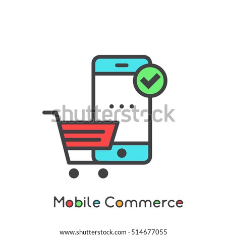 Mobile Commerce Internet Shopping Mobile Device Vector Simple Icon