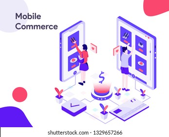 Mobile Commerce Isometric Illustration. Modern flat design style for website and mobile website.Vector illustration