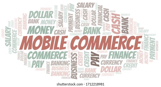 Tipografía de Mobile Commerce vectorial nube de palabras.